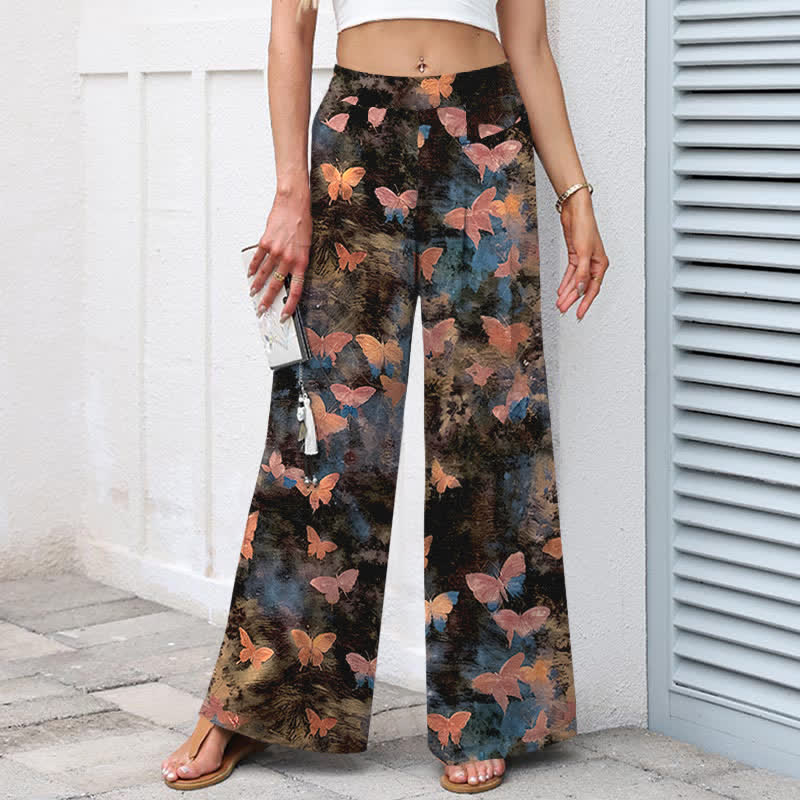 Buddha Stones Baumwoll-Leinen-Hose mit Schmetterlingsmuster, elastischem Bund, weitem Bein und Taschen - image 9