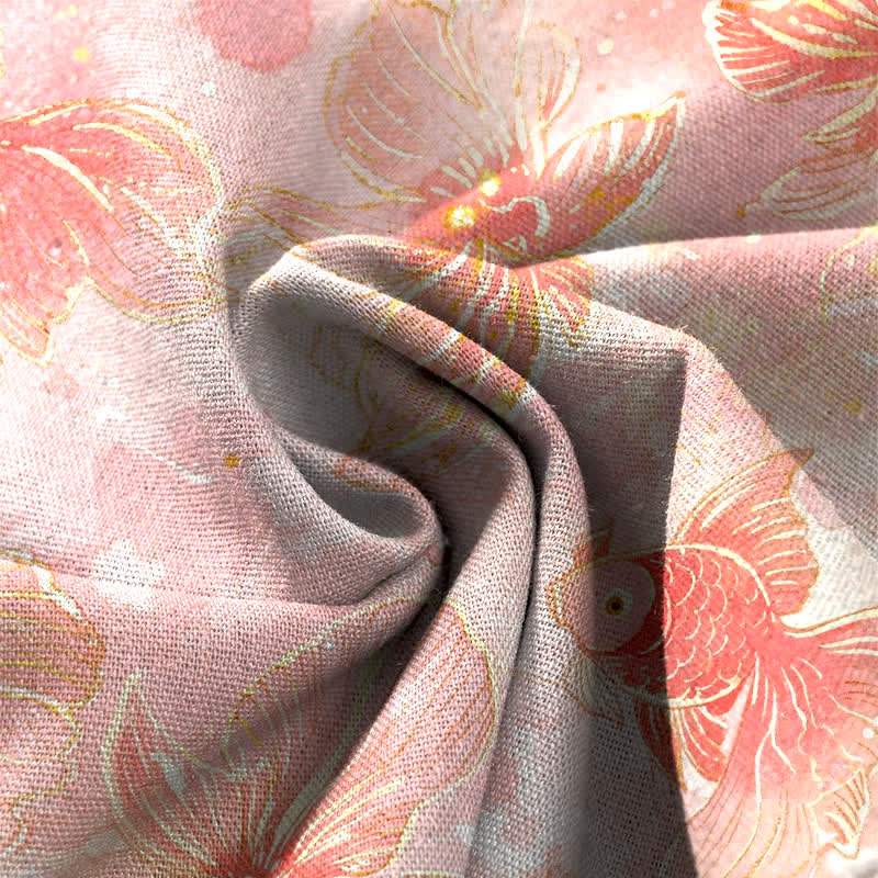 Buddha Stones Baumwoll-Leinen-Hose mit Koi-Fisch- und Blumenmuster, elastischem Bund, weitem Bein und Taschen - image 3