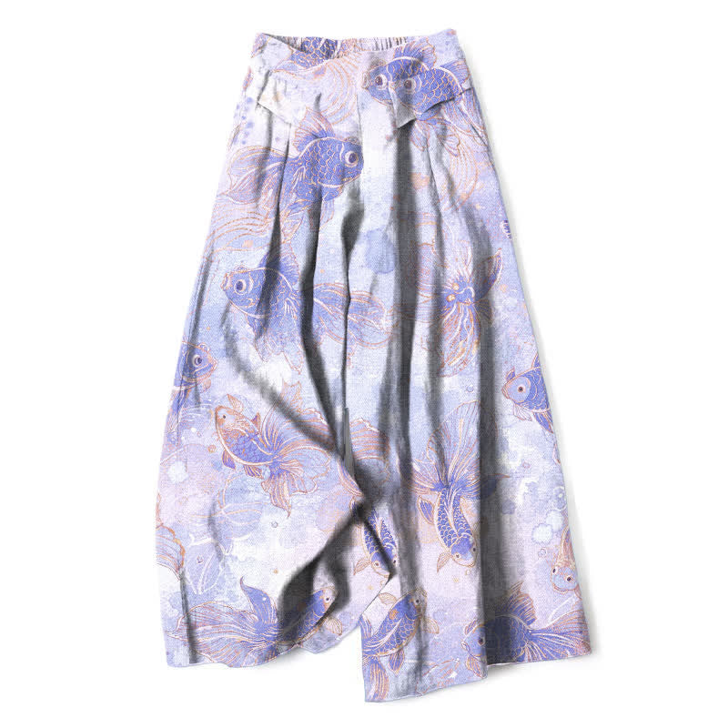 Buddha Stones Baumwoll-Leinen-Hose mit Koi-Fisch- und Blumenmuster, elastischem Bund, weitem Bein und Taschen - Lavendel - US16, UK/AU20, EU48 (3XL) - image 4