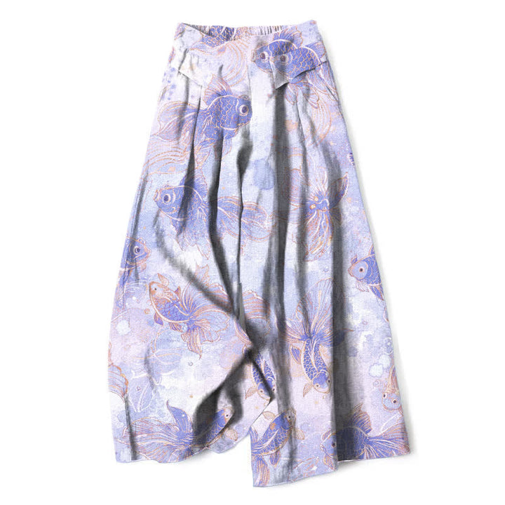 Buddha Stones Baumwoll-Leinen-Hose mit Koi-Fisch- und Blumenmuster, elastischem Bund, weitem Bein und Taschen - Lavendel - US16, UK/AU20, EU48 (3XL) - image 4