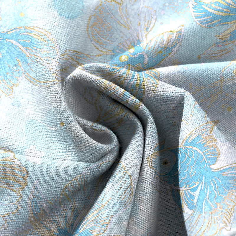 Buddha Stones Baumwoll-Leinen-Hose mit Koi-Fisch- und Blumenmuster, elastischem Bund, weitem Bein und Taschen - image 11