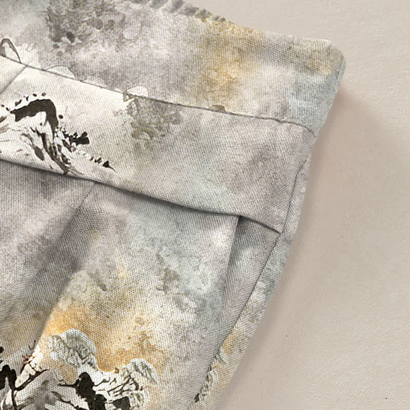 Buddha Stones Baumwoll-Leinen-Hose mit Tintenwaschmuster, elastischem Bund, weitem Bein und Taschen - image 2