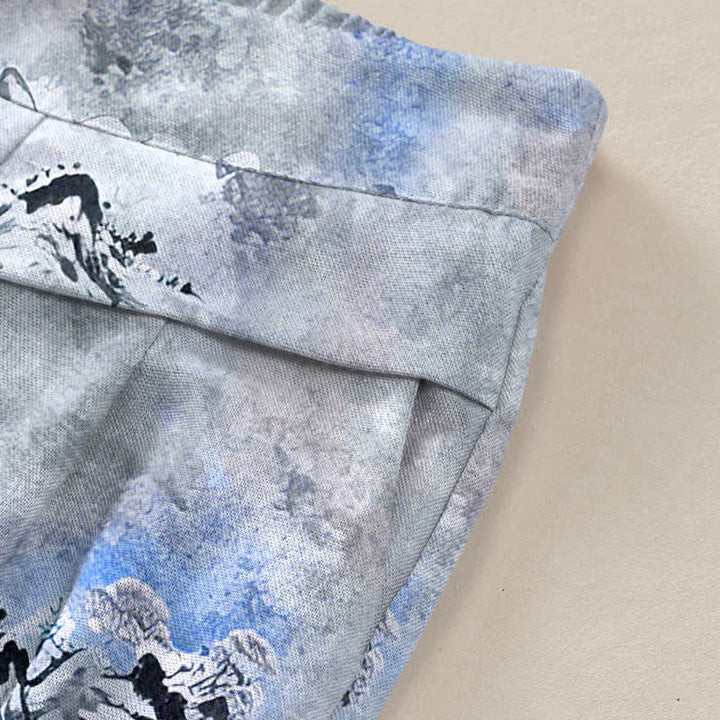 Buddha Stones Baumwoll-Leinen-Hose mit Tintenwaschmuster, elastischem Bund, weitem Bein und Taschen - image 6