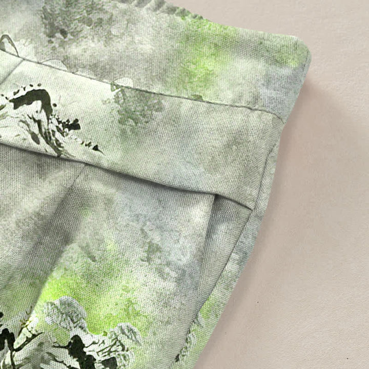 Buddha Stones Baumwoll-Leinen-Hose mit Tintenwaschmuster, elastischem Bund, weitem Bein und Taschen - image 10