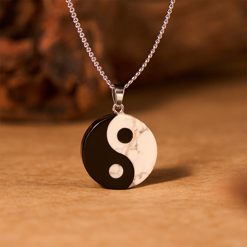 Buddha Stones Halskette aus natürlichem schwarzem Obsidian und weißem Türkis mit Yin-Yang-Motiv (Tai-Chi-Kraft) - image 2