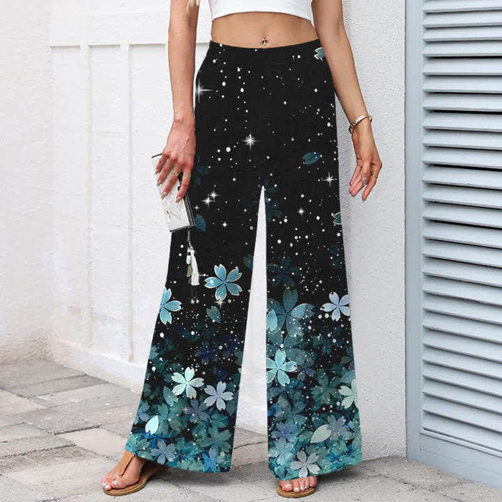 Buddha Stones Schwarze Damenhose mit Sakura-Muster aus Baumwoll-Leinen-Mischgewebe, elastischem Bund, weitem Bein und Taschen - image 9