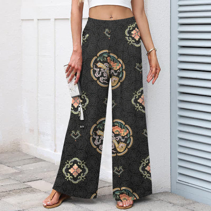Buddha Stones Baumwoll-Leinen-Hose im Bohème-Stil mit Medaillonmuster, weitem Bein und elastischem Bund, Taschen - image 1