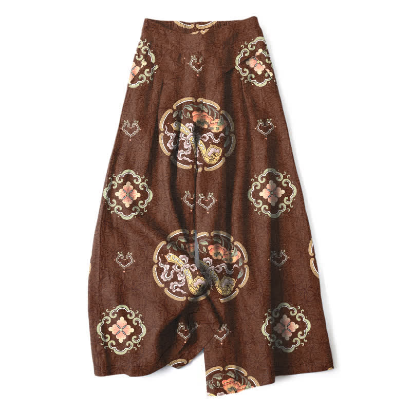 Buddha Stones Baumwoll-Leinen-Hose im Bohème-Stil mit Medaillonmuster, weitem Bein und elastischem Bund, Taschen - Sienna - US16, UK/AU20, EU48 (3XL) - image 4