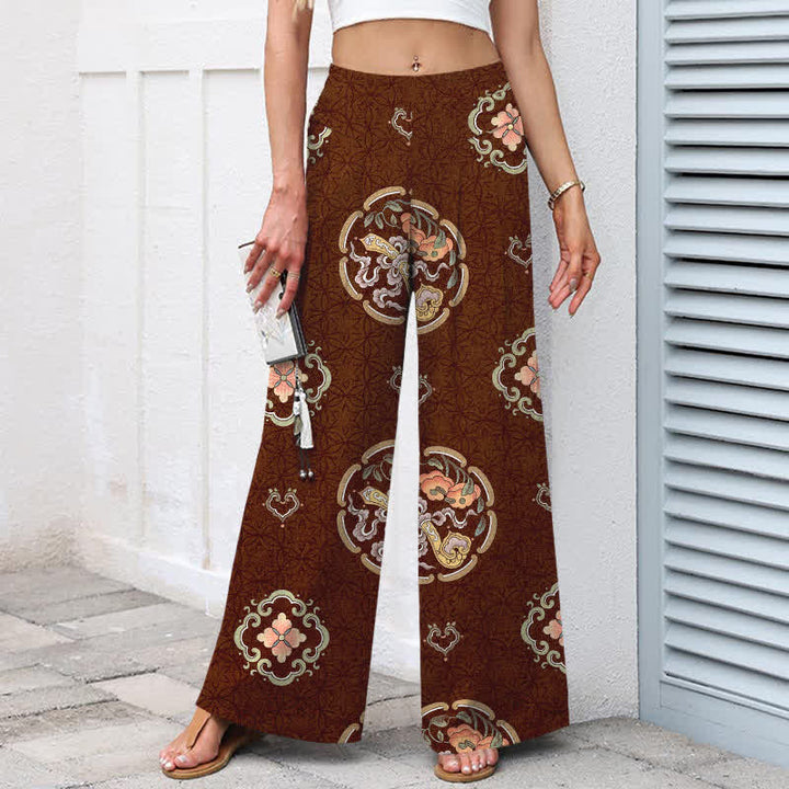 Buddha Stones Baumwoll-Leinen-Hose im Bohème-Stil mit Medaillonmuster, weitem Bein und elastischem Bund, Taschen - image 5