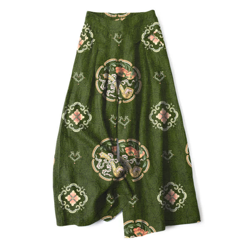 Buddha Stones Baumwoll-Leinen-Hose im Bohème-Stil mit Medaillonmuster, weitem Bein und elastischem Bund, Taschen - Dunkelolivgrün - US16, UK/AU20, EU48 (3XL) - image 8