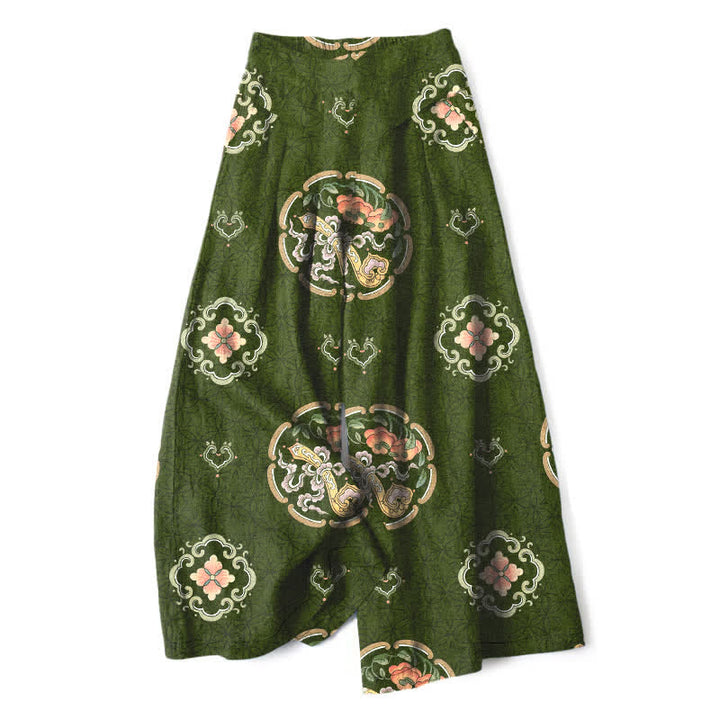 Buddha Stones Baumwoll-Leinen-Hose im Bohème-Stil mit Medaillonmuster, weitem Bein und elastischem Bund, Taschen - Dunkelolivgrün - US16, UK/AU20, EU48 (3XL) - image 8