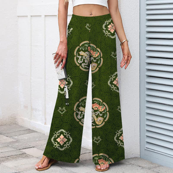 Buddha Stones Baumwoll-Leinen-Hose im Bohème-Stil mit Medaillonmuster, weitem Bein und elastischem Bund, Taschen - image 9