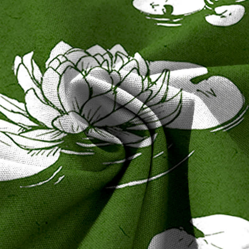 Buddha Stones Damenhose mit weitem Bein, elastischem Bund und Taschen, Baumwoll-Leinen-Mischgewebe mit Lotusblattmuster - image 3