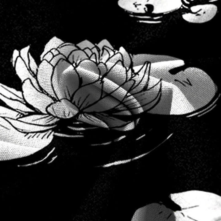 Buddha Stones Damenhose mit weitem Bein, elastischem Bund und Taschen, Baumwoll-Leinen-Mischgewebe mit Lotusblattmuster - image 7