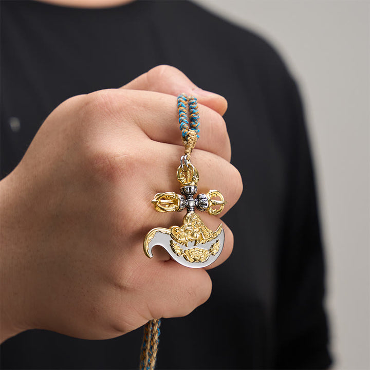 Buddha Stones Kupferner Vajra-Anhänger mit tibetischem Reliefmotiv - image 4