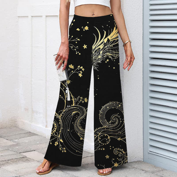 Buddha Stones Baumwoll-Leinen-Hose mit Drachenwellenmuster, elastischem Bund, weitem Bein und Taschen - image 1