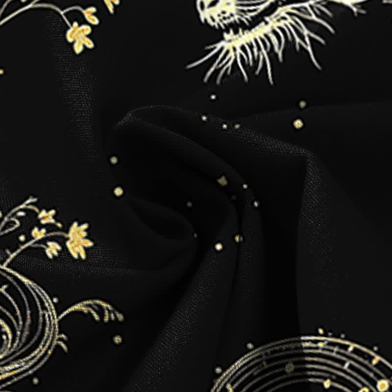 Buddha Stones Baumwoll-Leinen-Hose mit Drachenwellenmuster, elastischem Bund, weitem Bein und Taschen - image 3