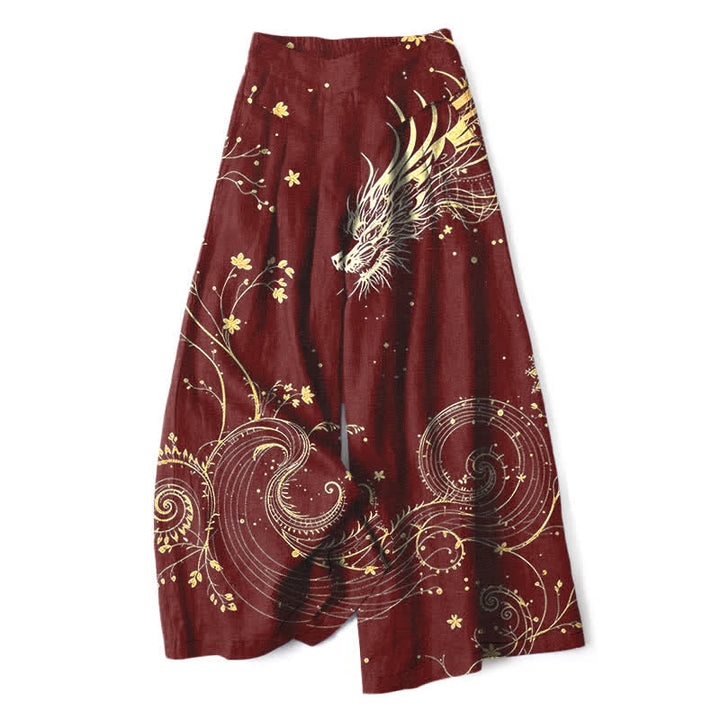 Buddha Stones Baumwoll-Leinen-Hose mit Drachenwellenmuster, elastischem Bund, weitem Bein und Taschen - Kastanienbraun - US16, UK/AU20, EU48 (3XL) - image 4