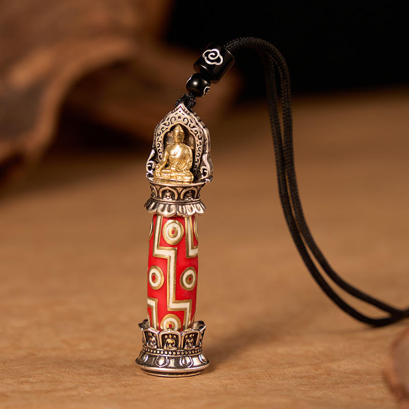 Buddha Stones Halskettenanhänger aus Kupfer mit neunäugigem Dzi-Perlenmuster und tibetischem Schutzsymbol - Kupfer (Schutz♥Segen) - image 0