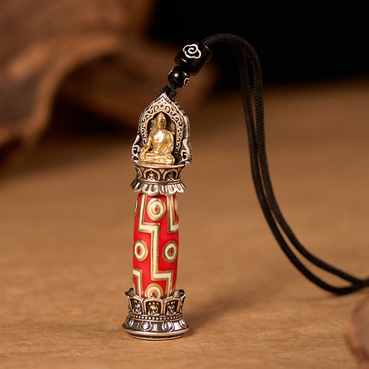 Buddha Stones Halskettenanhänger aus Kupfer mit neunäugigem Dzi-Perlenmuster und tibetischem Schutzsymbol - Kupfer (Schutz♥Segen) - image 0