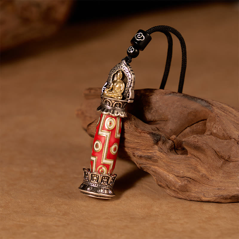 Buddha Stones Halskettenanhänger aus Kupfer mit neunäugigem Dzi-Perlenmuster und tibetischem Schutzsymbol - image 1