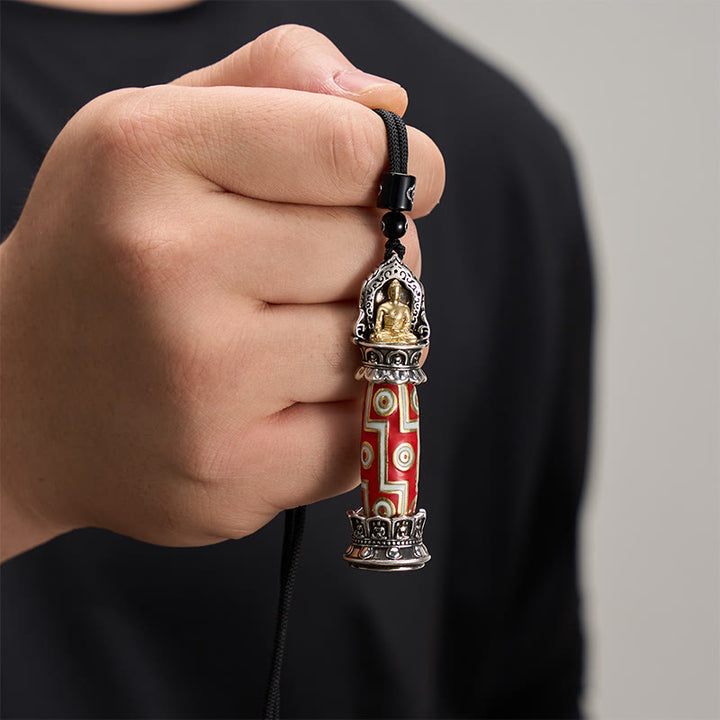 Buddha Stones Halskettenanhänger aus Kupfer mit neunäugigem Dzi-Perlenmuster und tibetischem Schutzsymbol - image 4