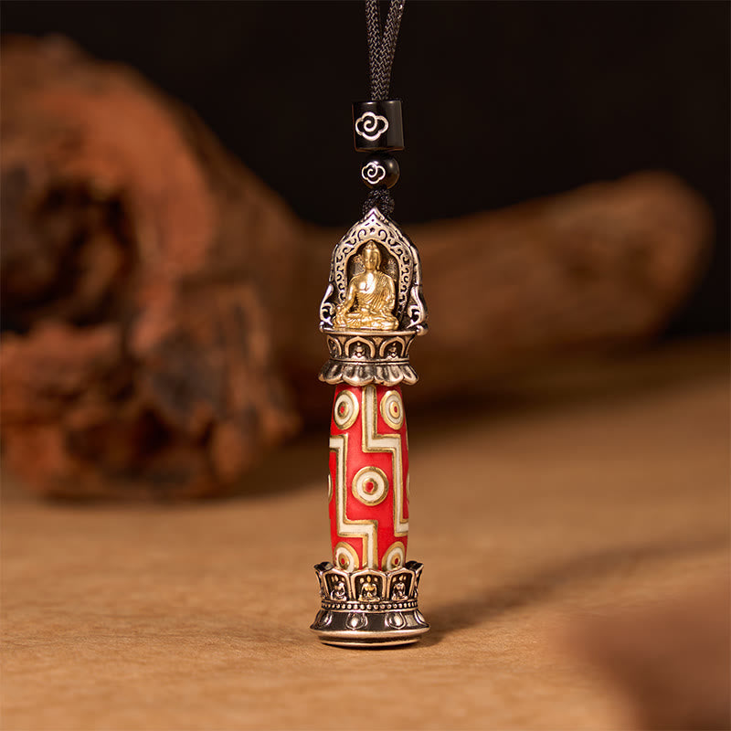 Buddha Stones Halskettenanhänger aus Kupfer mit neunäugigem Dzi-Perlenmuster und tibetischem Schutzsymbol - image 2