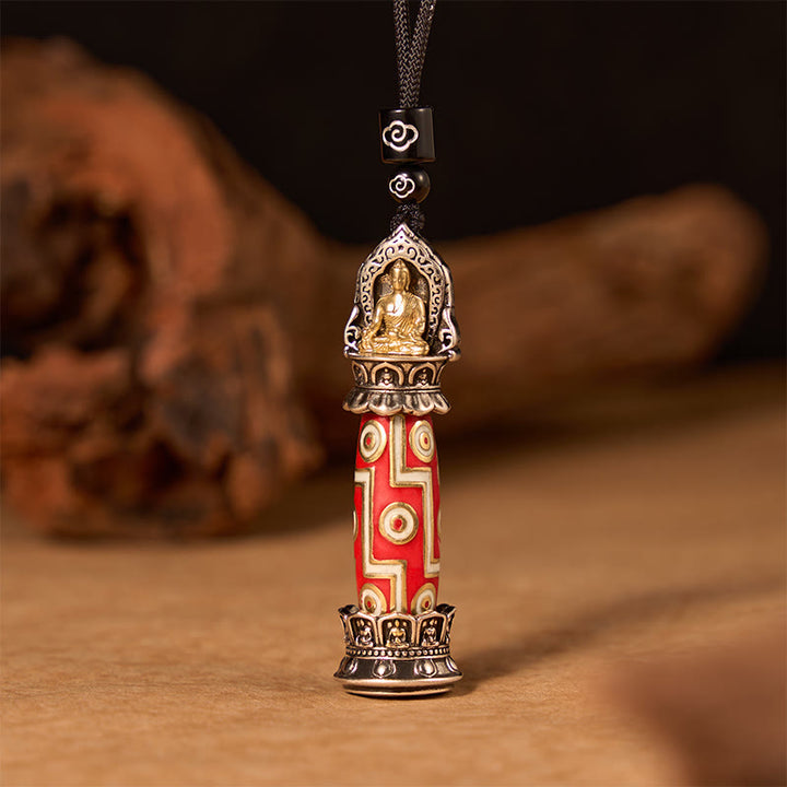 Buddha Stones Halskettenanhänger aus Kupfer mit neunäugigem Dzi-Perlenmuster und tibetischem Schutzsymbol - image 2