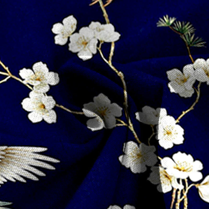 Buddha Stones Baumwoll-Leinen-Hose mit Kranich- und Blumenmuster, elastischem Bund, weitem Bein und Taschen - image 3