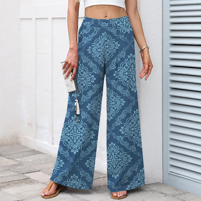 Buddha Stones Damenhose aus Baumwoll-Leinen-Mischgewebe mit barockem Blumenmuster, elastischem Bund, weitem Bein und Taschen - image 5