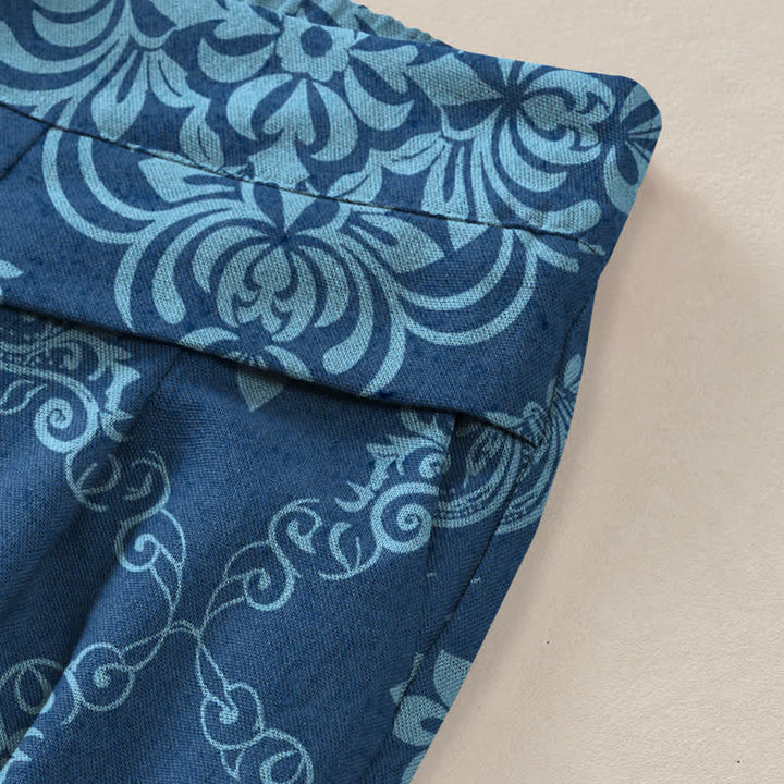 Buddha Stones Damenhose aus Baumwoll-Leinen-Mischgewebe mit barockem Blumenmuster, elastischem Bund, weitem Bein und Taschen - image 6