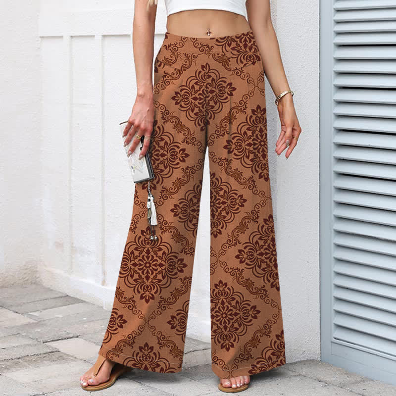 Buddha Stones Damenhose aus Baumwoll-Leinen-Mischgewebe mit barockem Blumenmuster, elastischem Bund, weitem Bein und Taschen - image 9