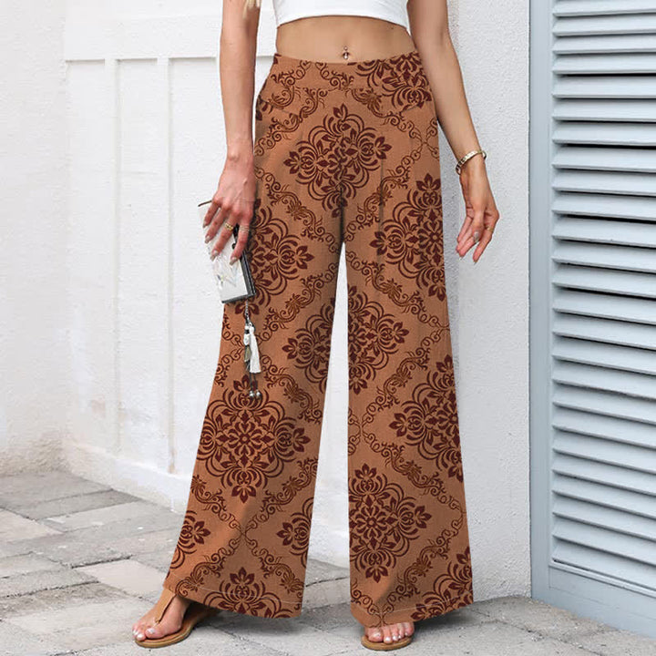 Buddha Stones Damenhose aus Baumwoll-Leinen-Mischgewebe mit barockem Blumenmuster, elastischem Bund, weitem Bein und Taschen - image 9