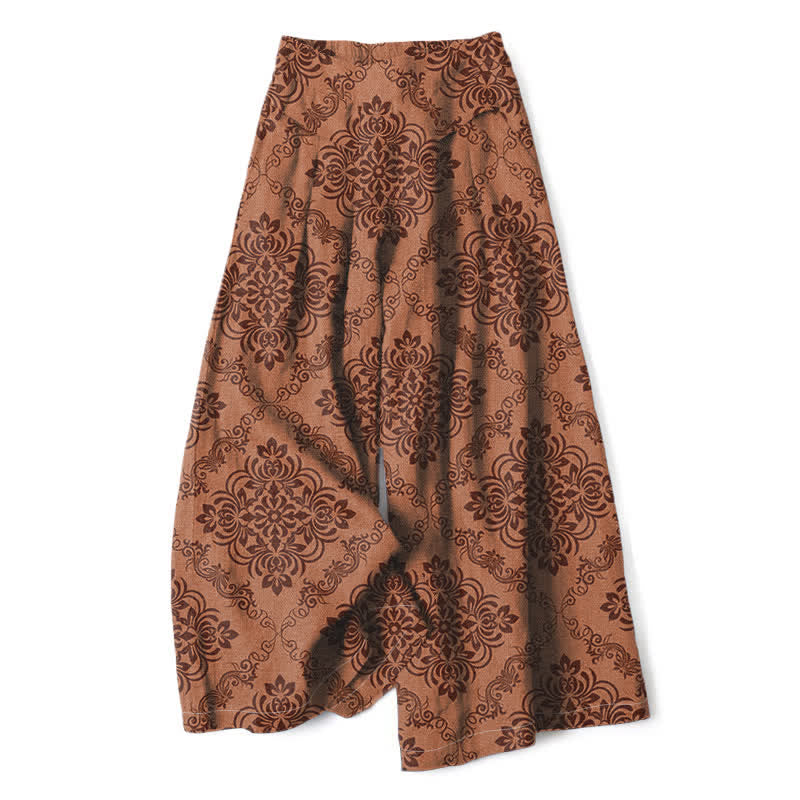 Buddha Stones Damenhose aus Baumwoll-Leinen-Mischgewebe mit barockem Blumenmuster, elastischem Bund, weitem Bein und Taschen - Peru - US16, UK/AU20, EU48 (3XL) - image 8