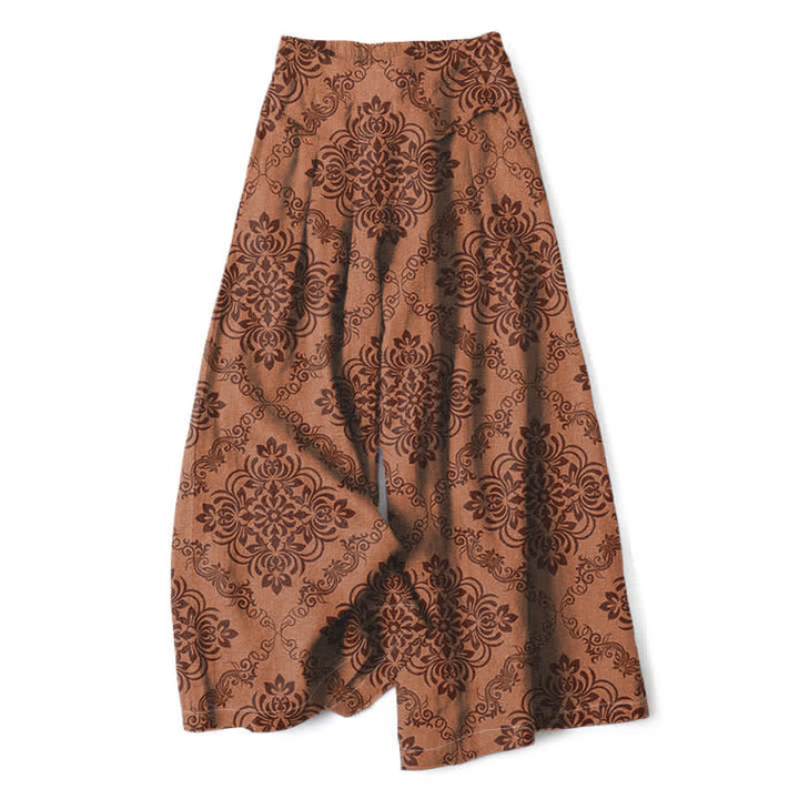 Buddha Stones Damenhose aus Baumwoll-Leinen-Mischgewebe mit barockem Blumenmuster, elastischem Bund, weitem Bein und Taschen - Peru - US16, UK/AU20, EU48 (3XL) - image 8