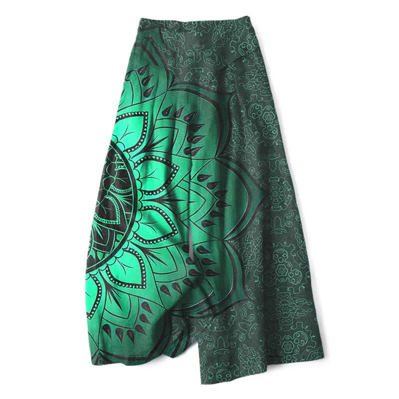 Buddha Stones Damenhose mit weitem Bein, elastischem Bund und Taschen, aus Baumwoll-Leinen-Mandala-Muster - image 0