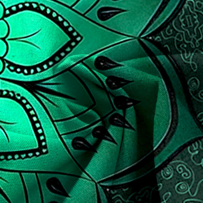 Buddha Stones Damenhose mit weitem Bein, elastischem Bund und Taschen, aus Baumwoll-Leinen-Mandala-Muster - image 4