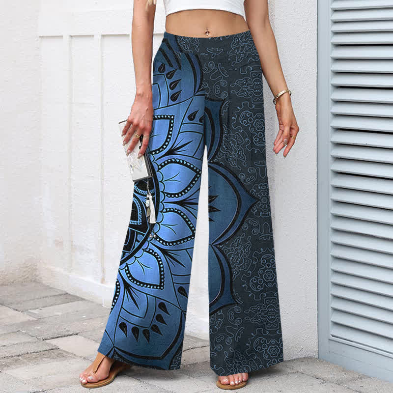 Buddha Stones Damenhose mit weitem Bein, elastischem Bund und Taschen, aus Baumwoll-Leinen-Mandala-Muster - image 6