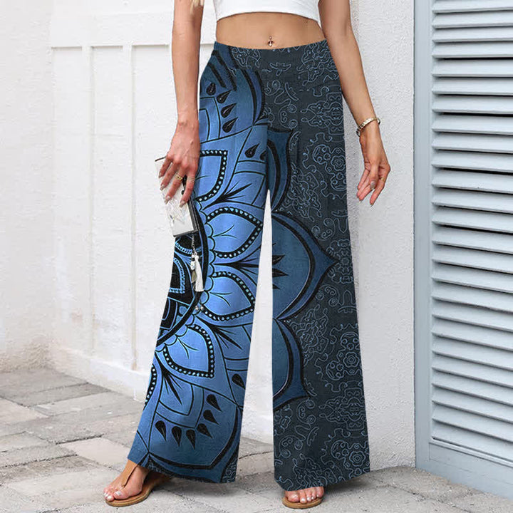 Buddha Stones Damenhose mit weitem Bein, elastischem Bund und Taschen, aus Baumwoll-Leinen-Mandala-Muster - image 6