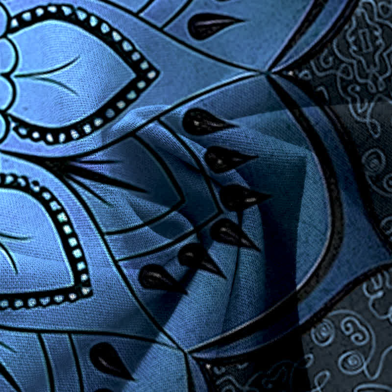 Buddha Stones Damenhose mit weitem Bein, elastischem Bund und Taschen, aus Baumwoll-Leinen-Mandala-Muster - image 9