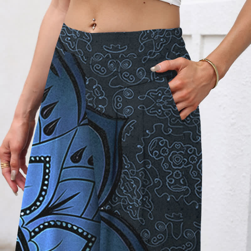 Buddha Stones Damenhose mit weitem Bein, elastischem Bund und Taschen, aus Baumwoll-Leinen-Mandala-Muster - image 7