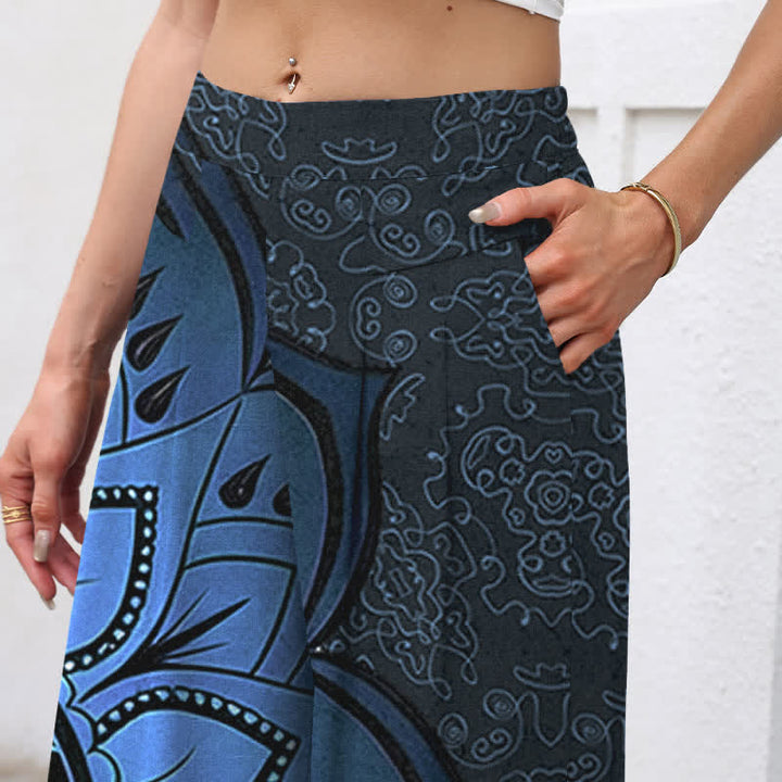 Buddha Stones Damenhose mit weitem Bein, elastischem Bund und Taschen, aus Baumwoll-Leinen-Mandala-Muster - image 7