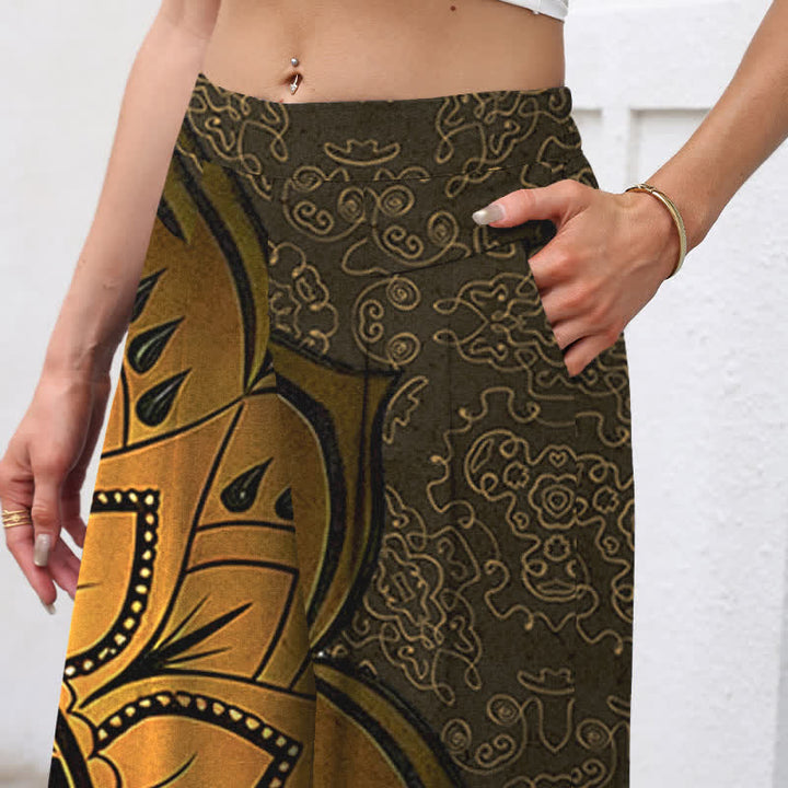 Buddha Stones Damenhose mit weitem Bein, elastischem Bund und Taschen, aus Baumwoll-Leinen-Mandala-Muster - image 12