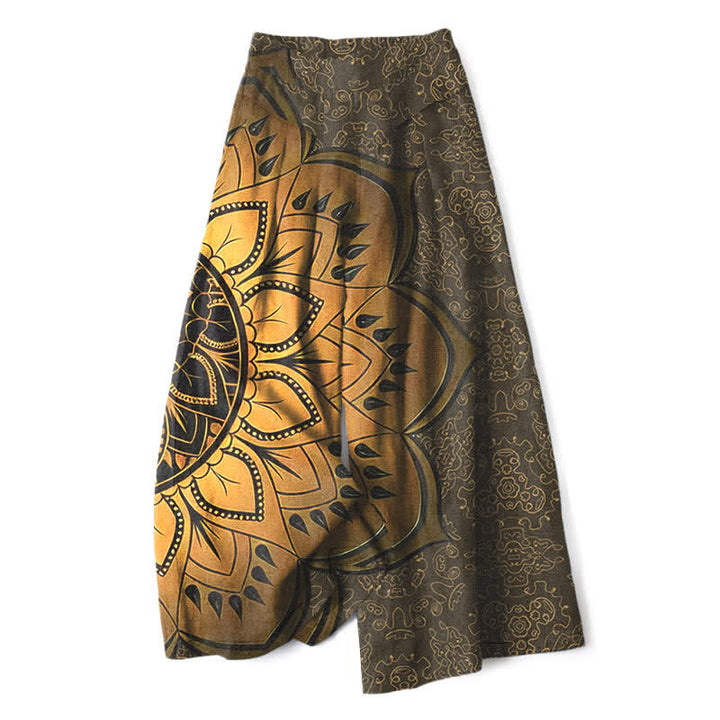 Buddha Stones Damenhose mit weitem Bein, elastischem Bund und Taschen, aus Baumwoll-Leinen-Mandala-Muster - Olive - US16, UK/AU20, EU48 (3XL) - image 10