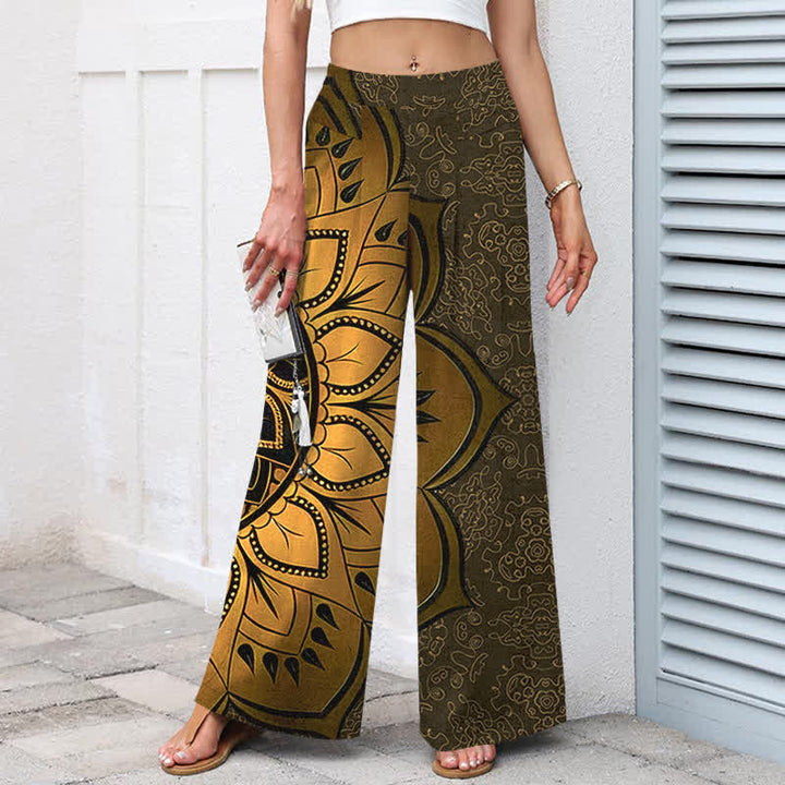 Buddha Stones Damenhose mit weitem Bein, elastischem Bund und Taschen, aus Baumwoll-Leinen-Mandala-Muster - image 11