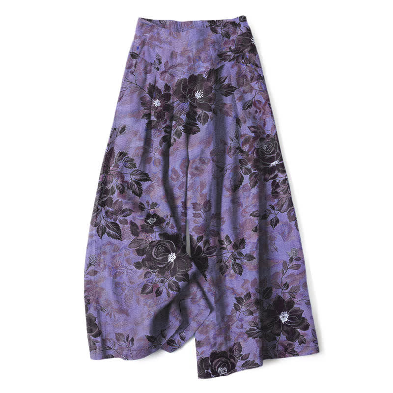 Buddha Stones Damenhose aus Baumwoll-Leinen-Mischgewebe mit Blumenmuster, elastischem Bund, weitem Bein und Taschen - Mittelviolett - US16, UK/AU20, EU48 (3XL) - image 4