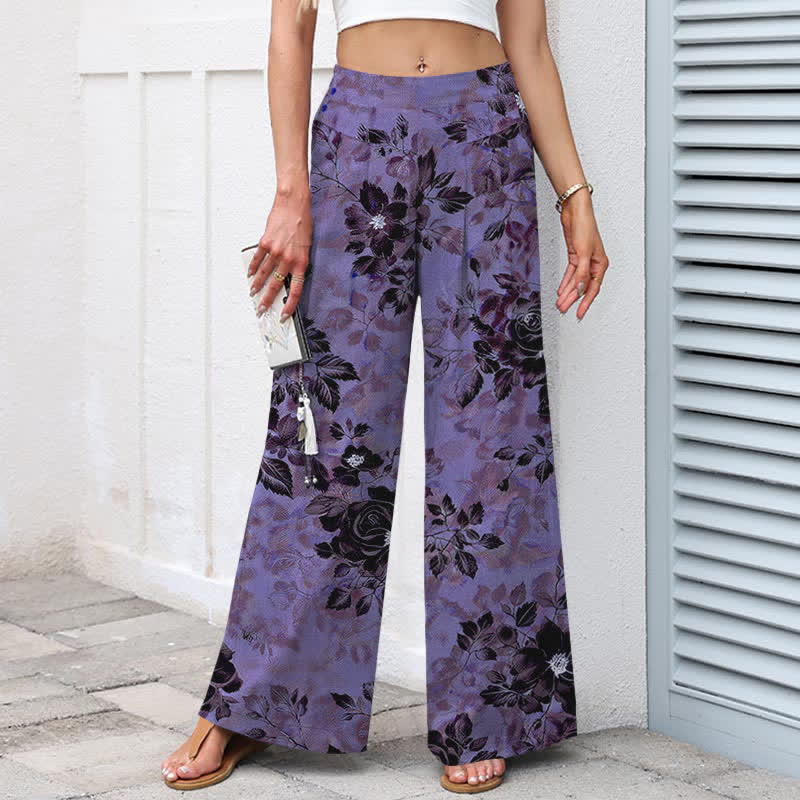 Buddha Stones Damenhose aus Baumwoll-Leinen-Mischgewebe mit Blumenmuster, elastischem Bund, weitem Bein und Taschen - image 5