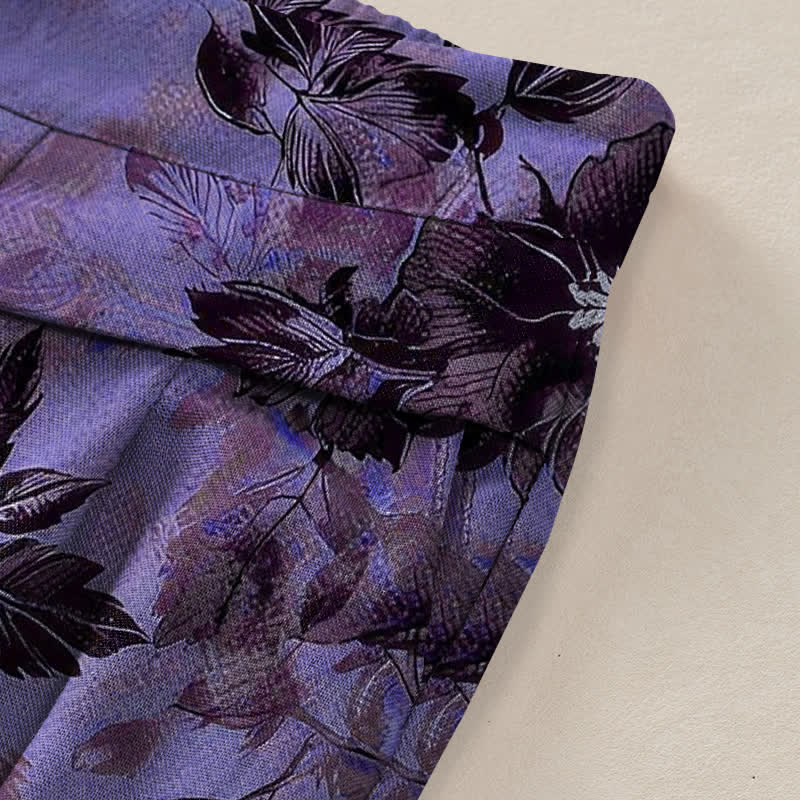 Buddha Stones Damenhose aus Baumwoll-Leinen-Mischgewebe mit Blumenmuster, elastischem Bund, weitem Bein und Taschen - image 6
