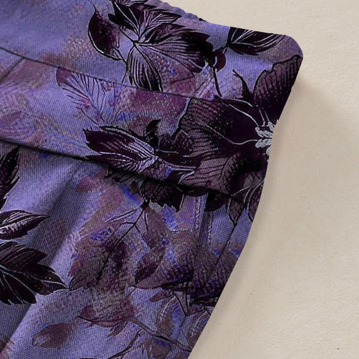 Buddha Stones Damenhose aus Baumwoll-Leinen-Mischgewebe mit Blumenmuster, elastischem Bund, weitem Bein und Taschen - image 6