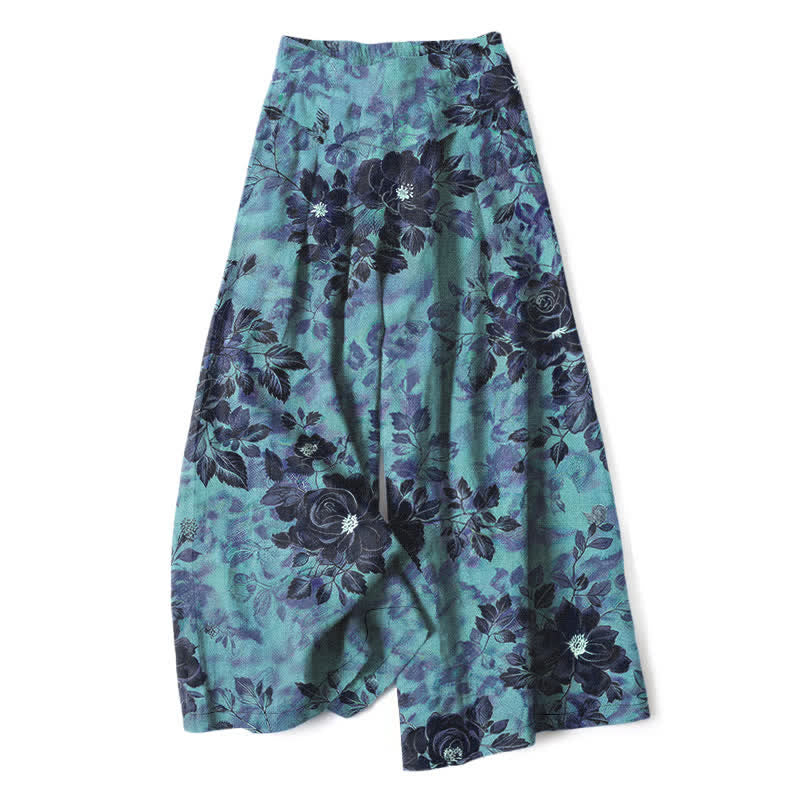 Buddha Stones Damenhose aus Baumwoll-Leinen-Mischgewebe mit Blumenmuster, elastischem Bund, weitem Bein und Taschen - Dunkeltürkis - US16, UK/AU20, EU48 (3XL) - image 8